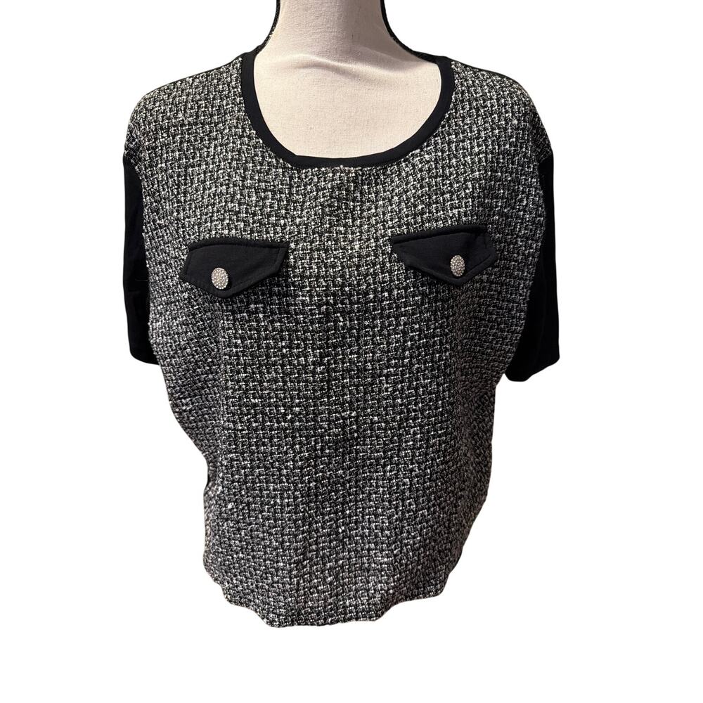 ⭐️ Women Karl Lagerfeld Tweed Black Top Size XL Preppy Old Money Retro Inspired